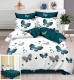 Cumpara ieftin Lenjerie Pat Petra Sf007, Bumbac, 4 Piese, Fara Elastic, Alb, Imprimeu, Verde