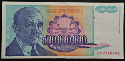 Bancnota 500000000 Dinari/Dinara - YUGOSLAVIA, anul 1993 * cod 347 foto