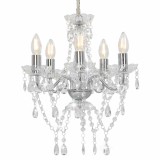 Candelabru cu margele de cristal, argintiu, rotund, 5 x E14