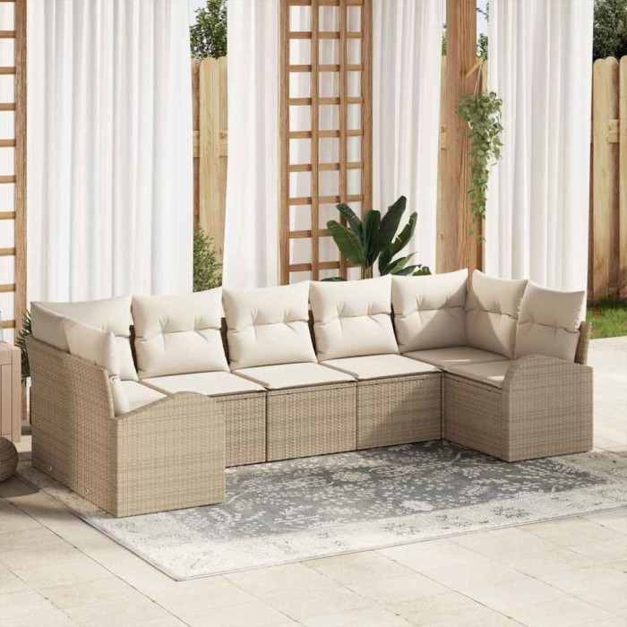vidaXL Set de canapele pentru grădină 7 pcs Bej și alb Rattan poli