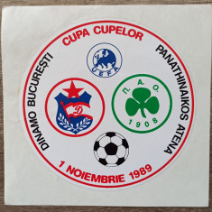 Abtibild Cupa Cupelor 1 Noiembrie 1989, Dinamo Bucuresti - Panathinaikos Atena