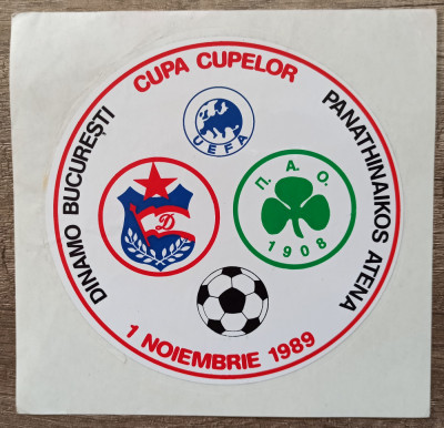 Abtibild Cupa Cupelor 1 Noiembrie 1989, Dinamo Bucuresti - Panathinaikos Atena foto