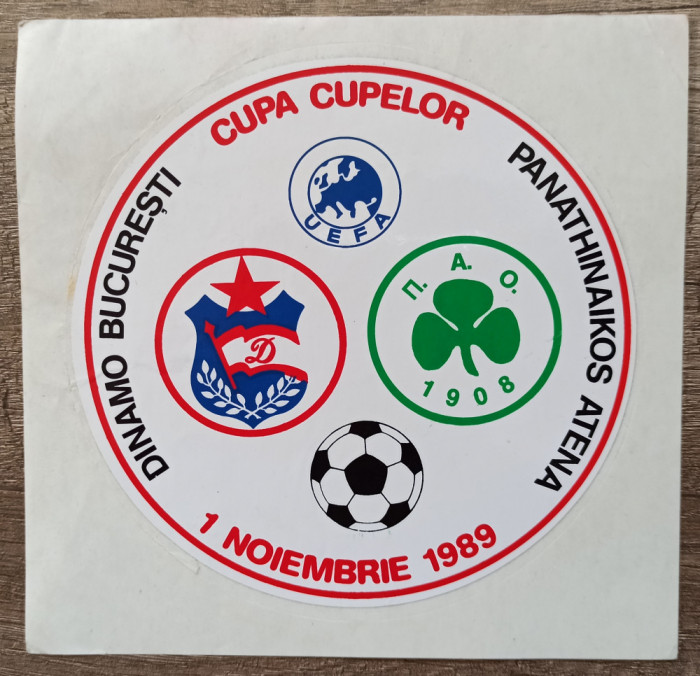 Abtibild Cupa Cupelor 1 Noiembrie 1989, Dinamo Bucuresti - Panathinaikos Atena