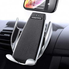Suport Auto cu Incarcare Wireless -Smart Sensor Car Wireless Charger S5, Argintiu foto