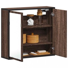 Gossi dulap de baie cu oglinda stejar maro 65x20x60 cm lemn compozit