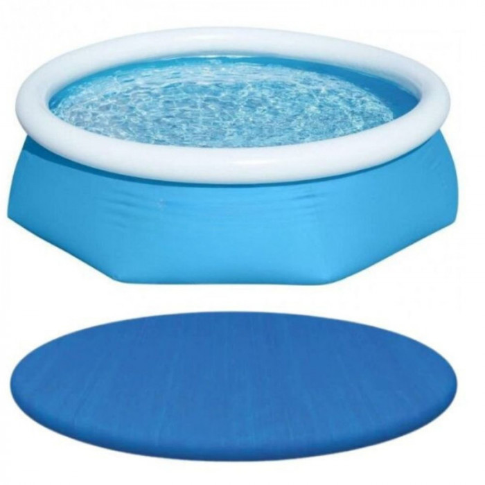 Set 2in1 Piscina gonflabila cu 3 pereti laterali tripli, 244 x 66 cm si prelata