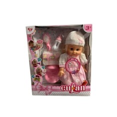 Păpușă roz vorbitoare cu accesorii: perie de păr, biberon, oliță, scutece, 3+