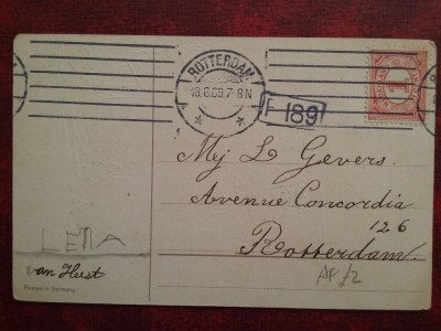 1909-C.P. circ.-Rotterdam-Carton gofrat Au foto