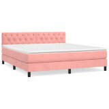 Cumpara ieftin Pat box spring cu saltea, roz, 160x200 cm, catifea