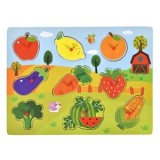 Puzzle din lemn cu fructe și legume, 9 piese, 30x22 cm, multicolor, CMCLASS