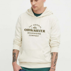 Quiksilver bluza barbati, culoarea bej, cu glugă, cu imprimeu