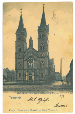 1333 - TIMISOARA, Roman Catholic Cathedral, Romania - old postcard - used - 1903 foto