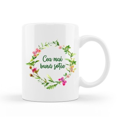 Cana alba personalizata &amp;quot;Cea mai buna sotie&amp;quot;, INOVATIX&amp;reg;. 330ml foto