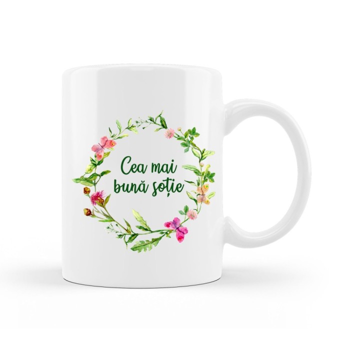 Cana alba personalizata &quot;Cea mai buna sotie&quot;, INOVATIX&reg;. 330ml