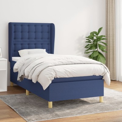 Pat box spring cu saltea, albastru, 100x200 cm, textil foto