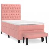 Cumpara ieftin Pat box spring cu saltea, roz, 100x200 cm, catifea