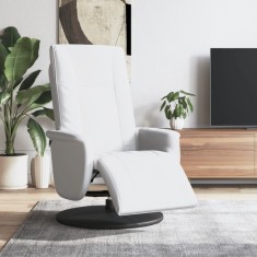 vidaXL Fotoliu rabatabil cu suport de picioare, alb, piele ecologică