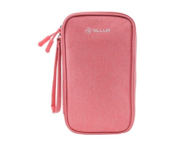 Geanta Tellur pentru organizare cabluri si accesorii, 21 x 12,5 x 6 cm, poliester, roz foto