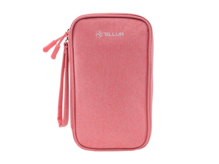 Geanta Tellur pentru organizare cabluri si accesorii, 21 x 12,5 x 6 cm, poliester, roz