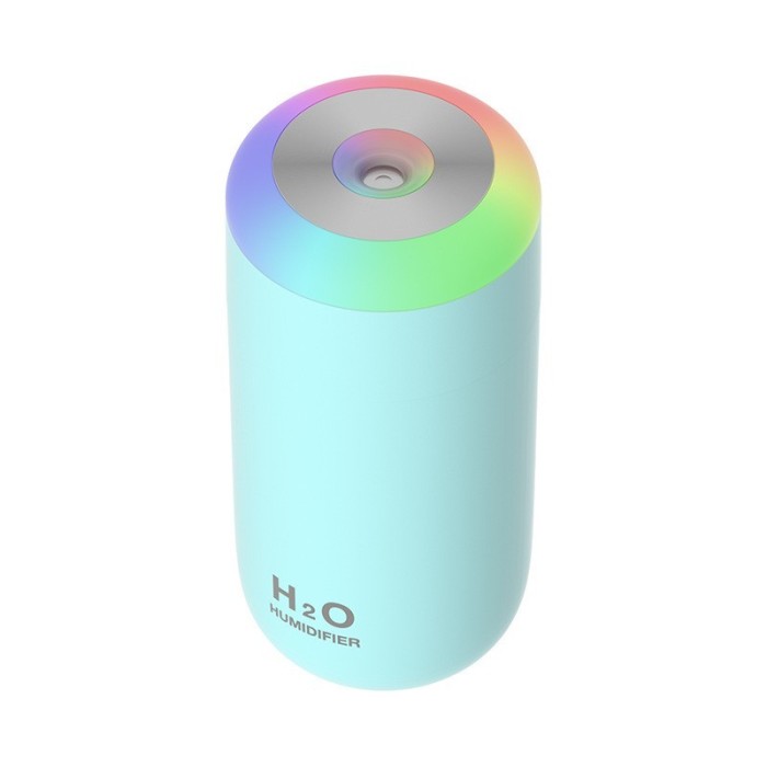 Umidificator, h2o, cu difuzor de aroma, lumina de noapte led in 7 culori, zgomot redus, 14.7x7.2cm, 350ml, culoare albastra