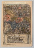&bdquo;Xilogravură germană sec. XVI &ndash; scenă de asediu, colorată manual, cercul Albrecht D&uuml;rer&rdquo;
