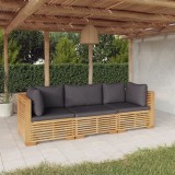 Cumpara ieftin Set mobilier grădină cu perne, 3 piese, lemn masiv de tec