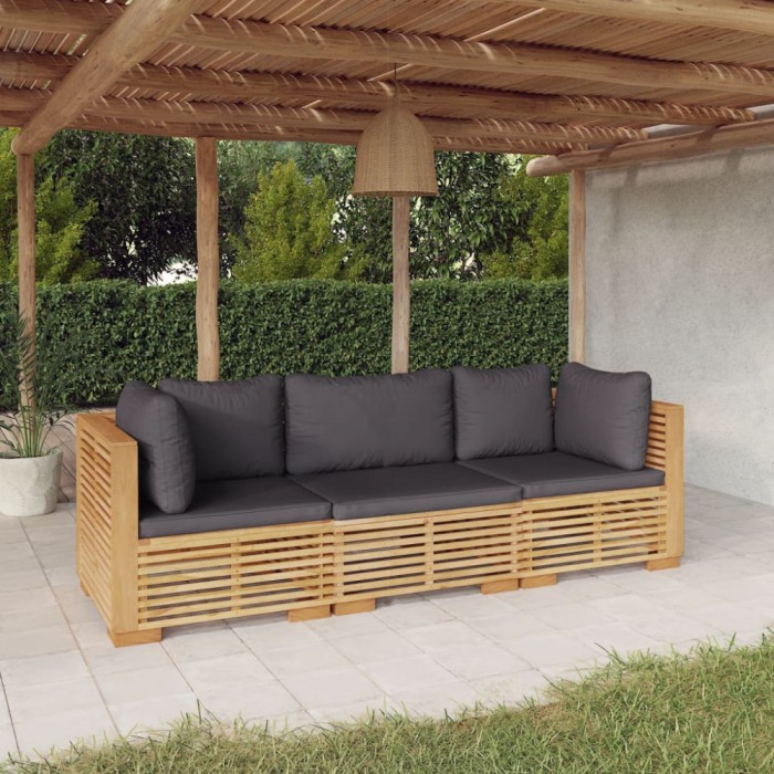 vidaXL Set mobilier grădină cu perne, 3 piese, lemn masiv de tec 3100866