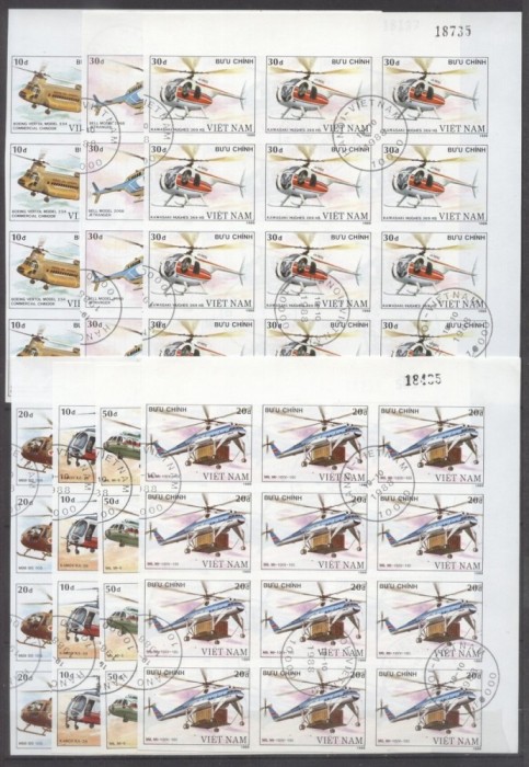 Vietnam 1989 Helicopters, 12 imperf. set in block, used T.222