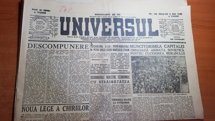 ziarul universul 5 mai 1945-presedintele truman anuta ca hitler a murit