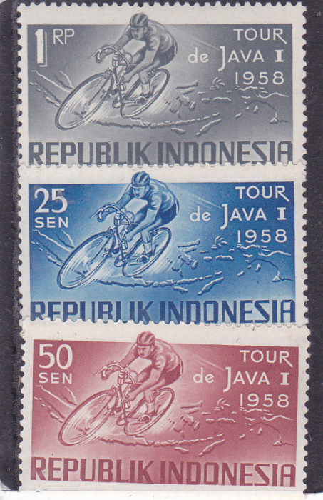 INDONEZIA 1958 CICLISM MNH 3 TIMBRE