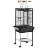PawHut Colivie pentru Perusi cu 2 Stinghii de Lemn si Scara Acuita, Cusca pentru Pasari din Otel cu Intrari Multiple, 62.5x62.5x156 cm, Gri