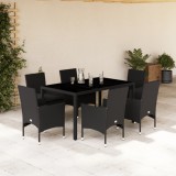 Cumpara ieftin Set mobilier gradina Gossi, 7 piese, poliratan negru, sticla, perne incluse, 6 locuri