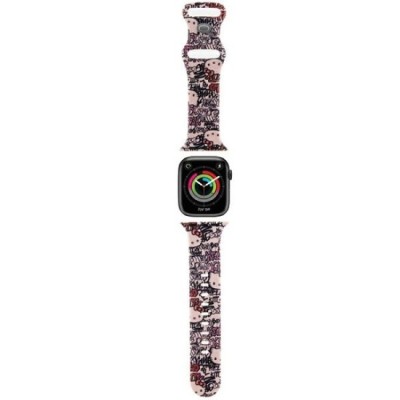 Curea pentru Apple Watch 1/2/3/4/5/6/7/8/9/10/SE/SE 2 (38/40/41/42mm) - Hello Kitty Strap Silicone Tags Graffiti (HKAWMSDGPTP) - Pink foto