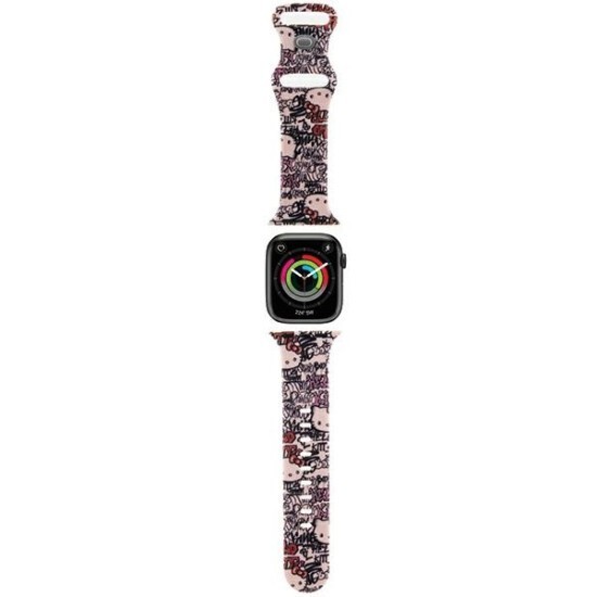 Curea pentru Apple Watch 1/2/3/4/5/6/7/8/9/10/SE/SE 2 (38/40/41/42mm) - Hello Kitty Strap Silicone Tags Graffiti (HKAWMSDGPTP) - Pink