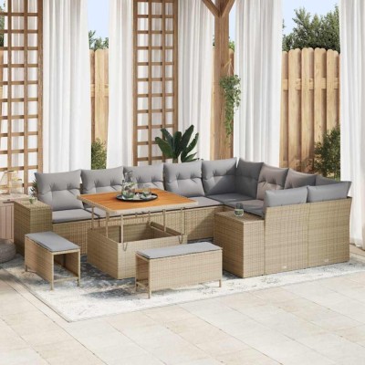 vidaXL Set de canapele pentru grădină cu pernă 12 pcs Bej, Gri deschis foto