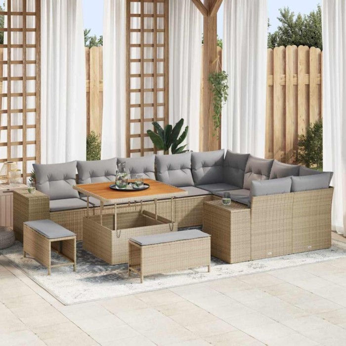 vidaXL Set de canapele pentru grădină cu pernă 12 pcs Bej, Gri deschis
