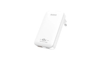 &amp;Icirc;ncărcător de perete ultra-subțire pentru călătorii Dudao GaN A65Q 65W USB-A / USB-C PD EU / US - Alb foto