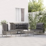 VidaXL Set mobilier de grădină cu perne, 5 piese, gri, poliratan