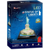 Jucarie Puzzle 3D Cubic Fun, LED, Statuia Libertatii, 37 piese, Multicolor, CubicFun