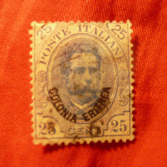 Timbru Eritrea colonie Italia 1893 , 25c albastru stampilat