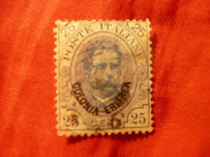 Timbru Eritrea colonie Italia 1893 , 25c albastru stampilat