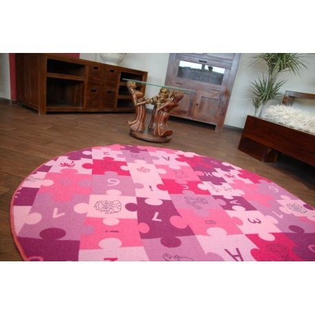 Covor copilăresc Puzzle violet rotund, cerc 200 cm