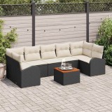 Set Sofă pentru Grădină 8 pcs Negru, alb Mediu Ratan, Poliester