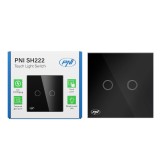 Cumpara ieftin Resigilat : Intrerupator dublu cu touch PNI SH222 din sticla, negru cu LED indicat