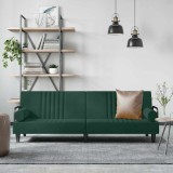 vidaXL Canapea extensibilă cu cotiere, verde &icirc;nchis, catifea 351896