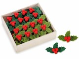 Set 36 decoratiuni Ilex textil verde rosu cu adeziv cm 4,5 x 3 H