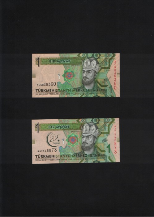 Set Turkmenistan 1 (2014) + 1 (2017) manat unc