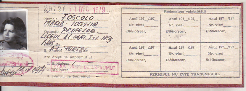 Bnk div Permis de intrare Biblioteca Centrala Universitara 1979 | Okazii.ro