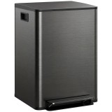 HOMCOM Coș de gunoi de bucătărie 2 compartimente 2 x 30L, oțel inoxidabil, capac cu &icirc;nchidere silențioasă, 47,7x37,5x66,8cm, negru | Aosom Romania