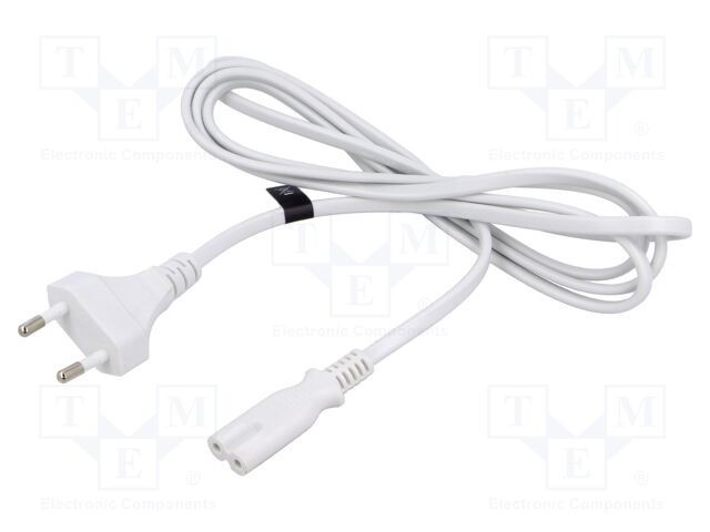 Cablu 2x0,75mm&sup2; CEE 7/16 cu mufă IEC C7 mamă, 1,8m alb, POS